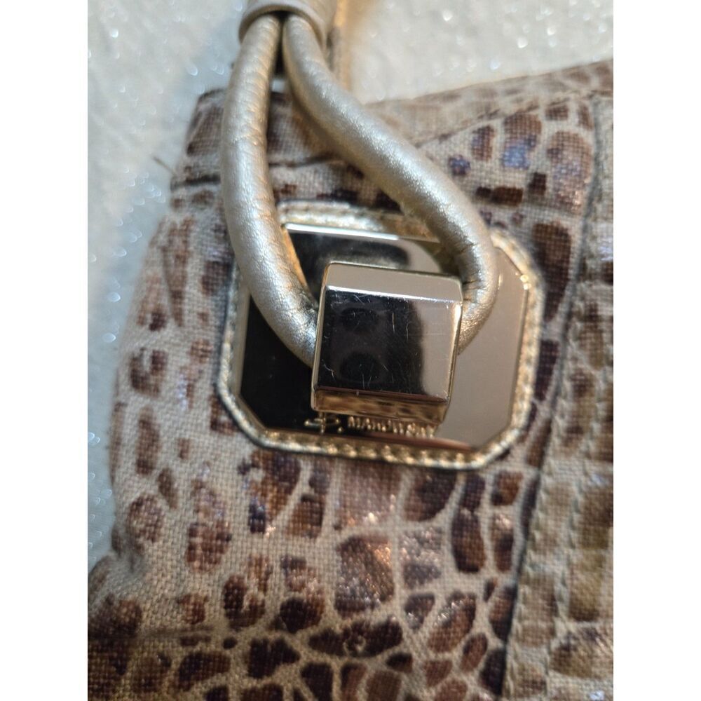 B. Makowsky Gold Snakeskin Pattern Linen Satchel Purse - Picture 9 of 9